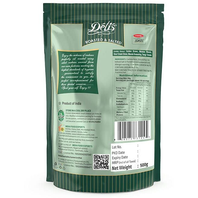 Delinut Dry Roasted Cashews | Plain and Flavoured Cashews (Golden Brown, 500 gm)
