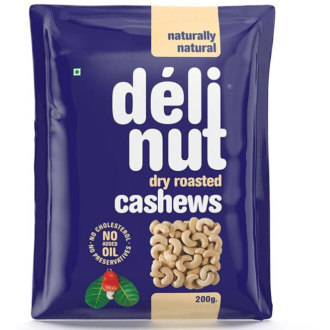 Delinut Dry Roasted Cashews | Plain and Flavoured Cashews (Plain, 200 gm)