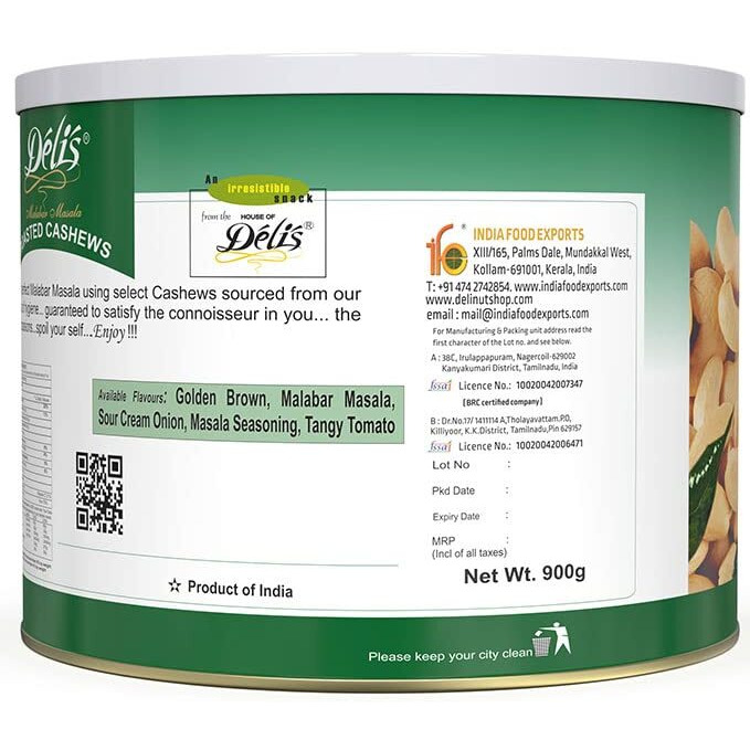 Delinut Dry Roasted Cashews | Plain and Flavoured Cashews (Masala, 900 gm)