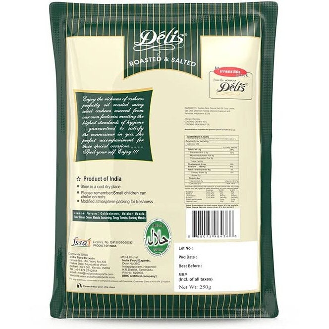 Delinut Dry Roasted Cashews | Plain and Flavoured Cashews (Masala, 250 gm)