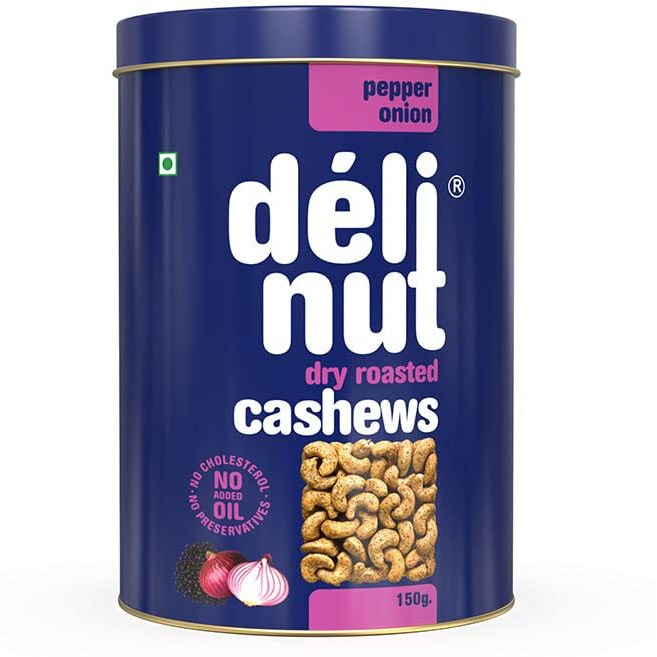 Delinut Dry Roasted Cashews | Plain and Flavoured Cashews (Pepper and Onion, 150 gm)
