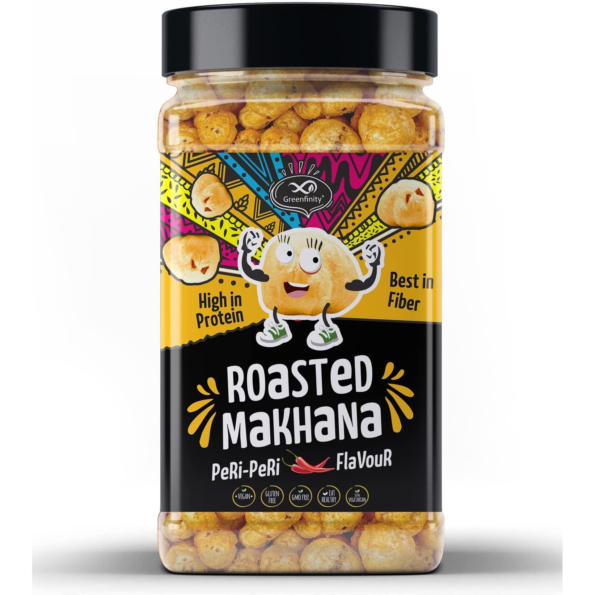 Greenfinity Peri Peri Roasted & Flavored Crunchy Healthy Phool Makhana Snacks Jar - 90 Gram