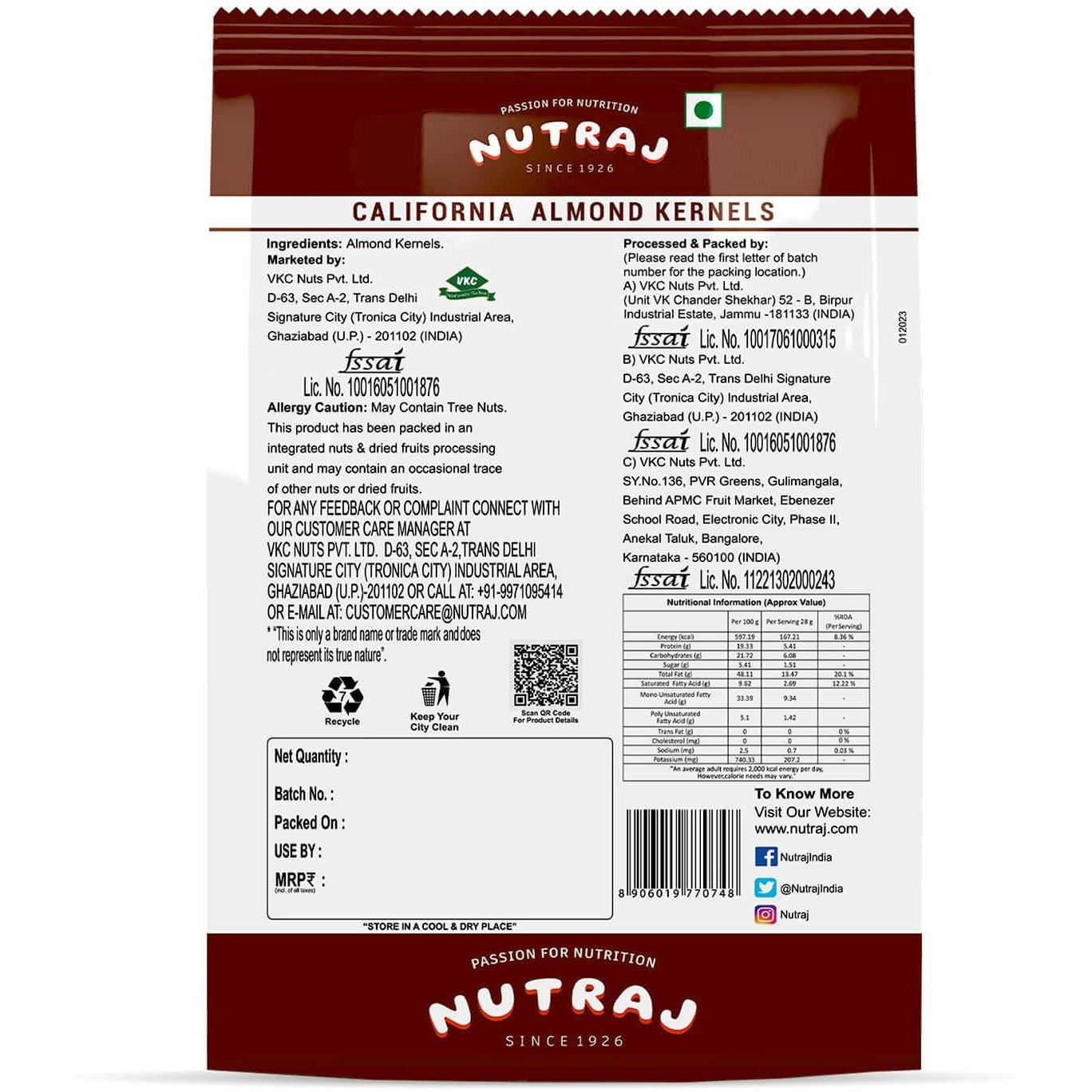 Nutraj Dried Fruits Combo of California Almonds (Badam) (500g) & Cashews (Cashew) (500g) | 1Kg (500g X 2) Delicious & Nutritious