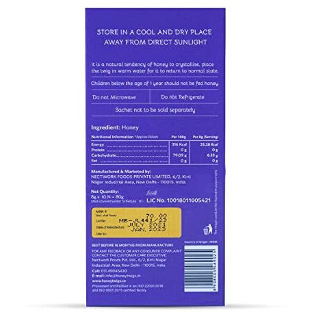 Honey Twigs Himalayan Multiflora Honey, 100% Natural Pure Honey, 80gms (10 Single Sachets) | Grade A Himalayan Honey - Traceable Source | Zero Additives | Zero Added Sugar | Immunity Booster
