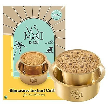 VS Mani & Co Instant Coffee Powder - Arabica Dark Roast (100gm) and Traditional Brass Dawara-Tumbler Combo