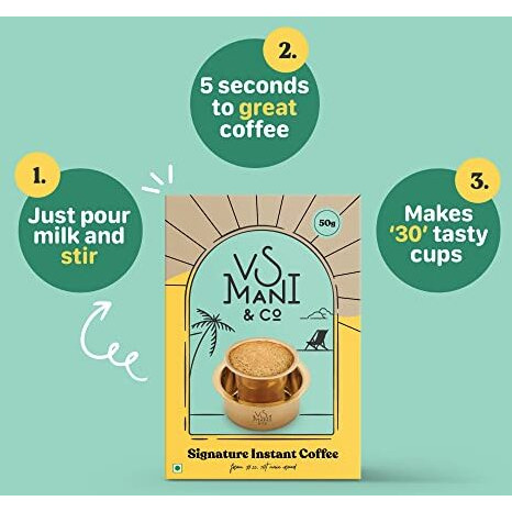 VS Mani & Co Instant Coffee Powder - Arabica Dark Roast (100gm) and Traditional Brass Dawara-Tumbler Combo