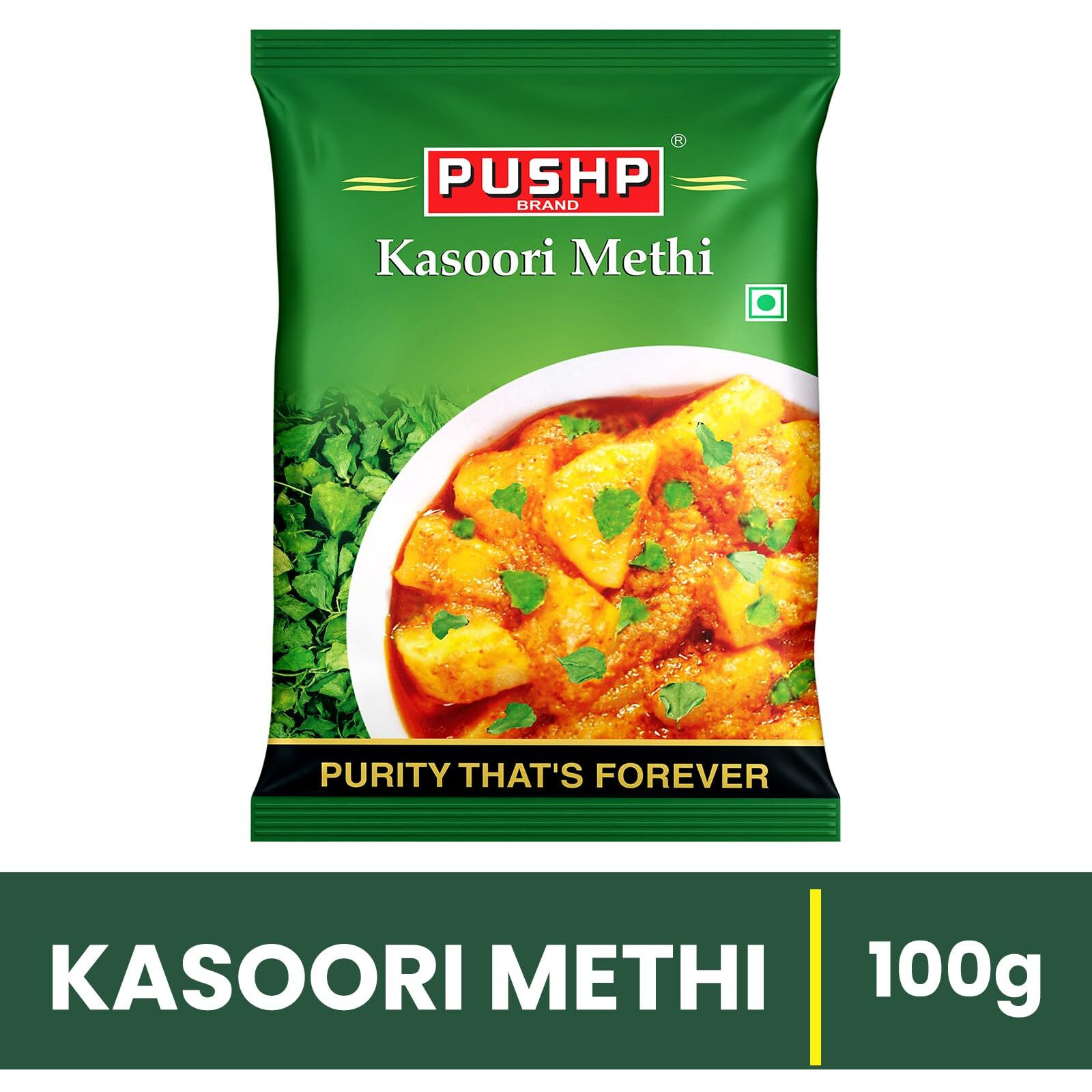Pushp Brand Kasuri Methi Pouch (Pack of 1, 100g pack) (Pack of 1)
