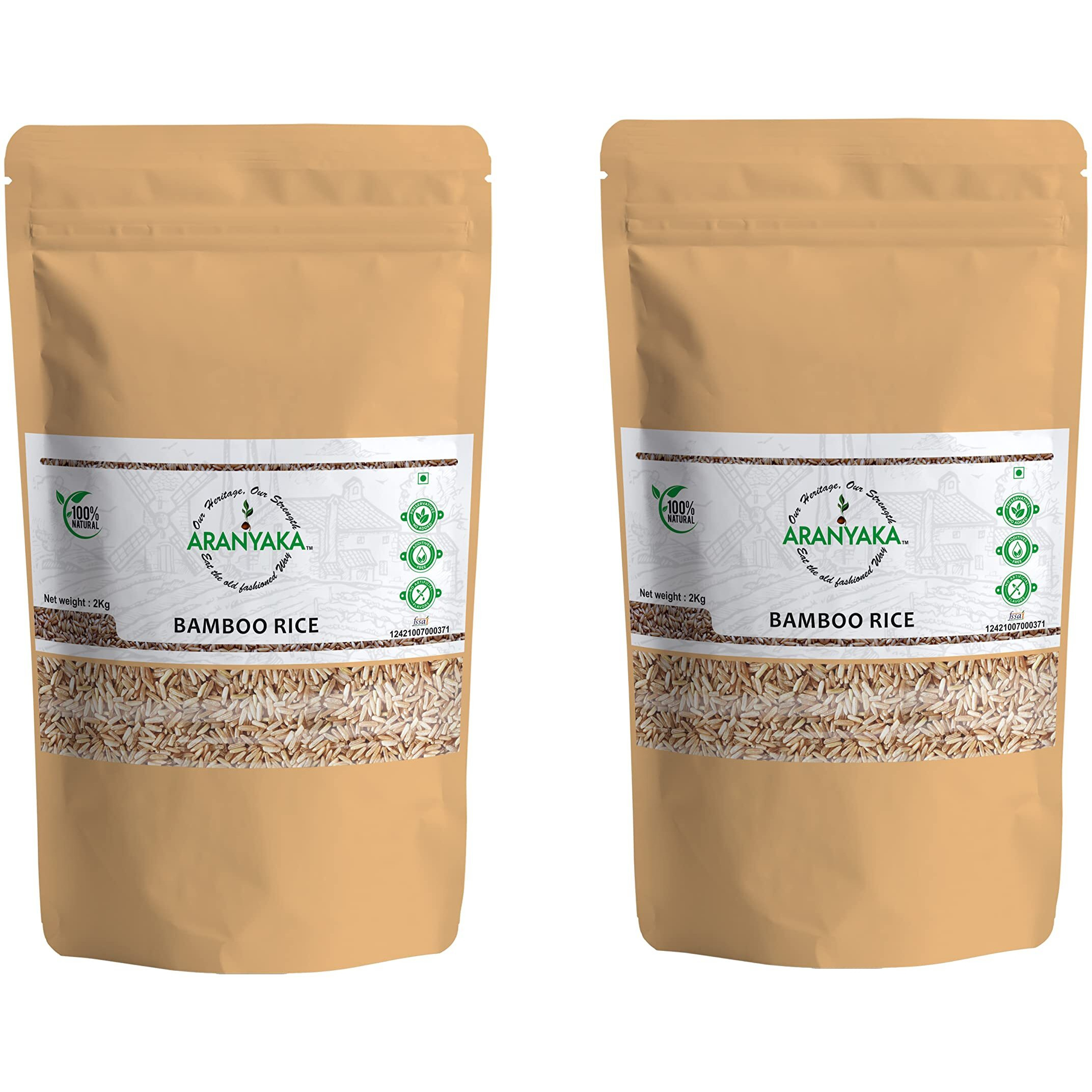 Aranyaka Kerala Wayanadan Forest Wild Bamboo Rice 4 Kg| Mulayari | Small Grain, Raw | Unpolished | (2 Kg  2) |4 kg in Total |