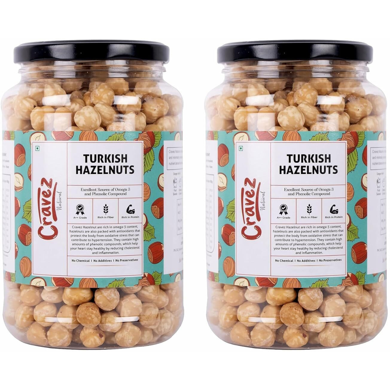 cravez Premium Hazelnuts - (1000Gm) | Unsalted And Crunchy | Excellent Source Of Omega 3 And Phenolic Compound | Hazelnut For Spread,Hazelnut Dry Fruits | Packed In Reusable Premium Jar