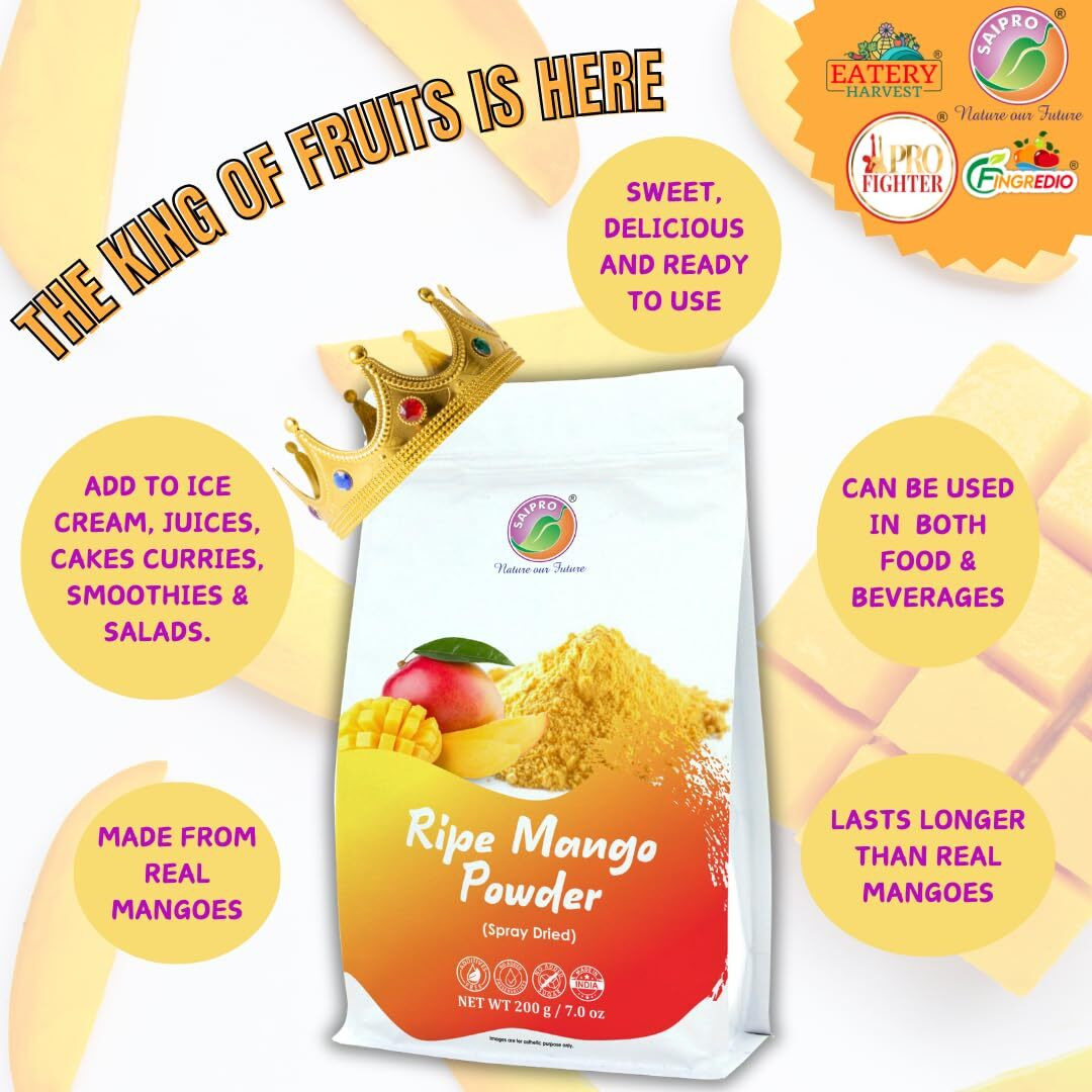 Saipros EATERY HARVEST Ripe Alphanso dried Mango Powder Weight400 g(200 g*2 packs), Alphanso Pure Mango powder For Pulp/Aamras| Juice| Cake| Milkshake| No Artificial colour, No preservatives