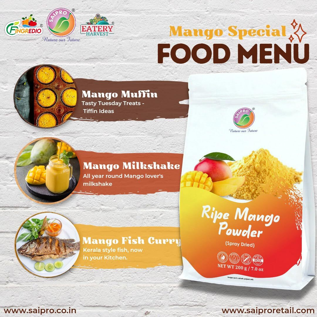 Saipros EATERY HARVEST Ripe Alphanso dried Mango Powder Weight400 g(200 g*2 packs), Alphanso Pure Mango powder For Pulp/Aamras| Juice| Cake| Milkshake| No Artificial colour, No preservatives