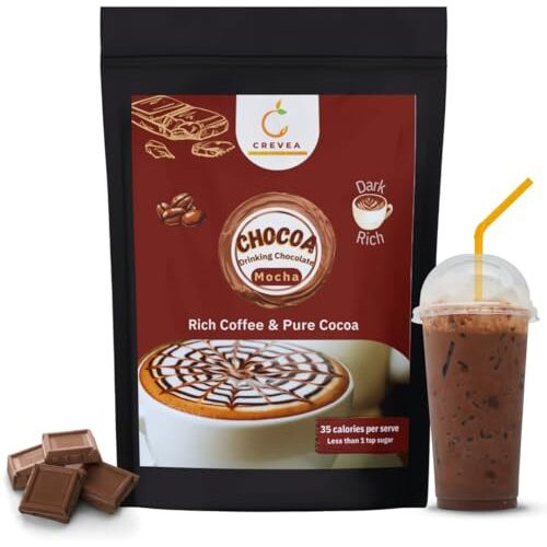 CREVEA Chocoa Mocha Low Sugar, Rich Coffee & Dark Cocoa Hot Chocolate Mix (20-24 Servings, 200G) - Rs. 18 per serve
