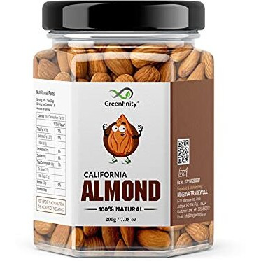 GreenFinity Fresh Almonds - 200g | Badam | Healthy and Tasty Dry Fruits Delicious Snacks Californian Almonds (Pack of 1)