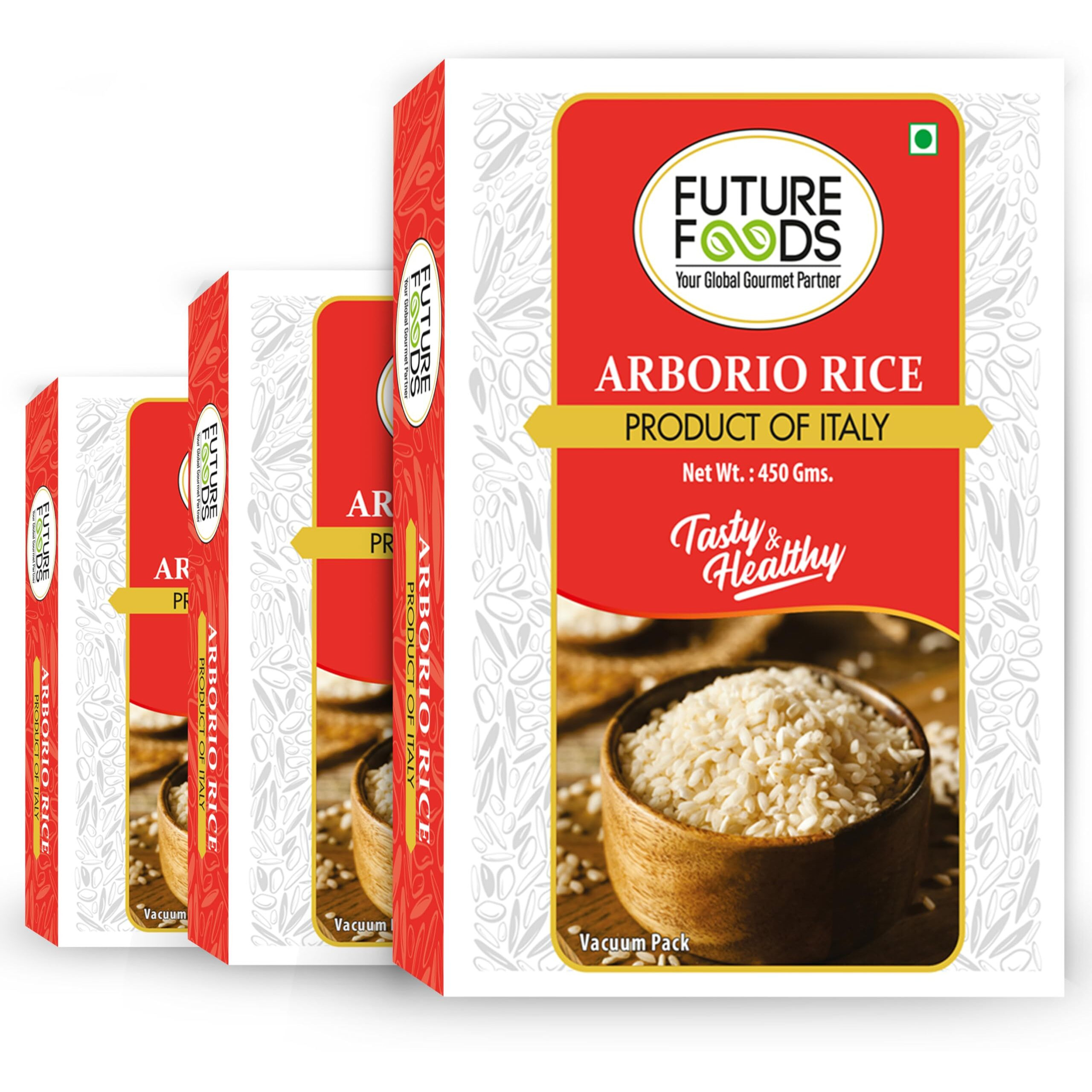 Future Foods Arborio Rice | Fat Free | Creamy Texture & Nutty Aroma | | Rich in Vitamin & Minerals | Product of Italy | Use to make Rissotto | 450g (Pack of 3)