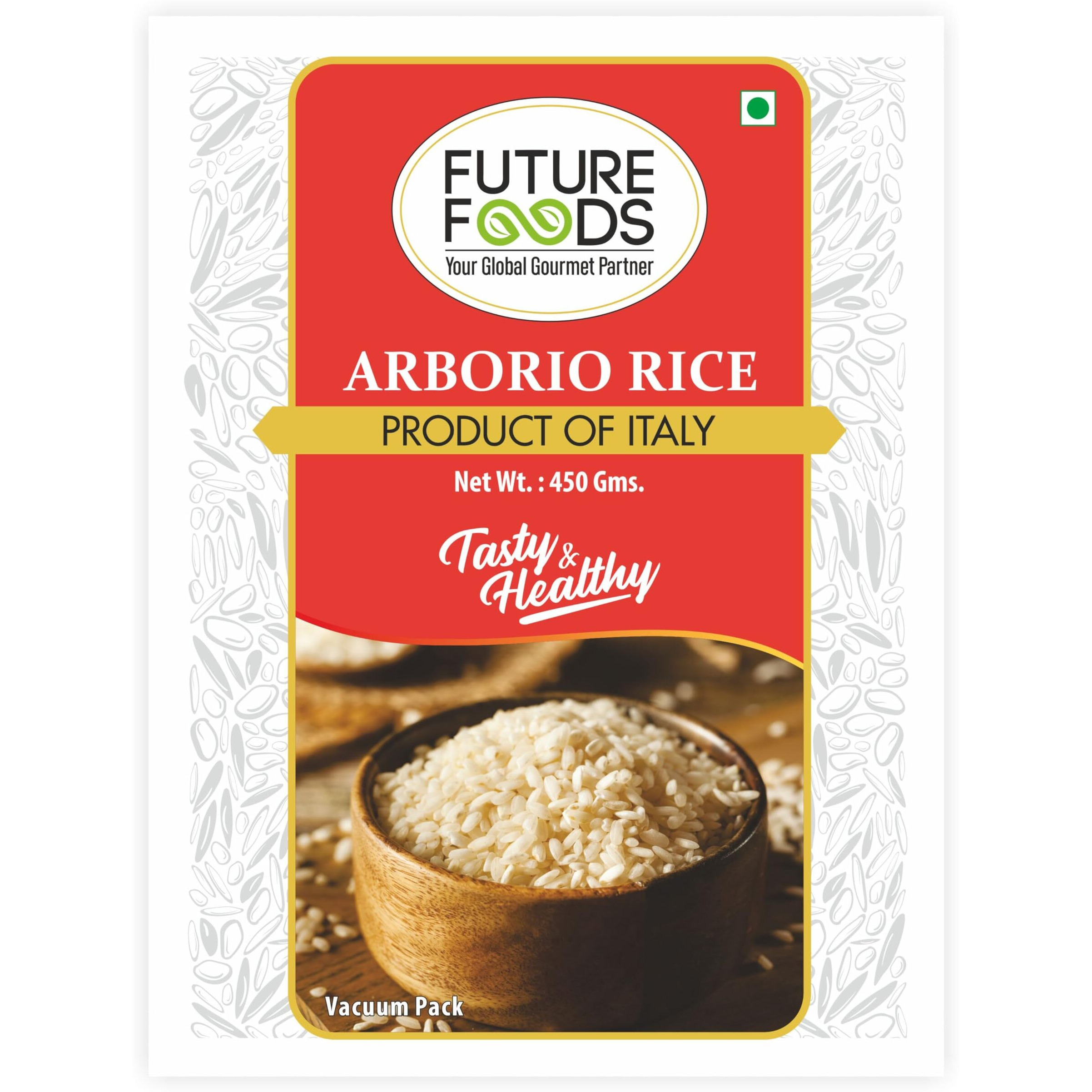 Future Foods Arborio Rice | Fat Free | Creamy Texture & Nutty Aroma | | Rich in Vitamin & Minerals | Product of Italy | Use to make Rissotto | 450g (Pack of 3)