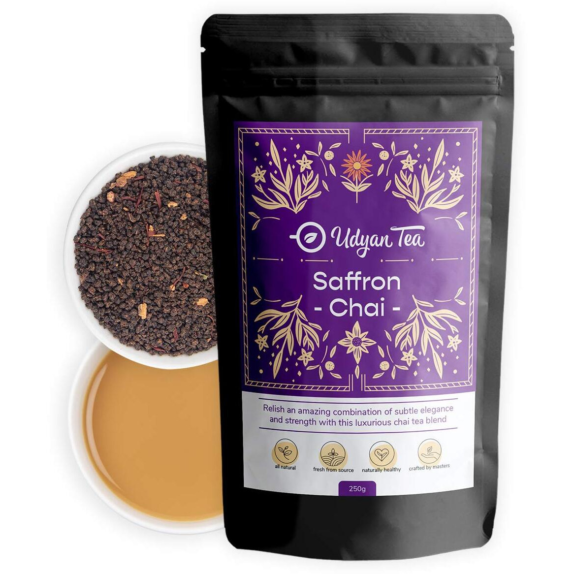Udyan Tea Saffron Chai Tea, 250g (100 Cups)|Brews with Milk Natural Indian Spices Loose Leaf Tea