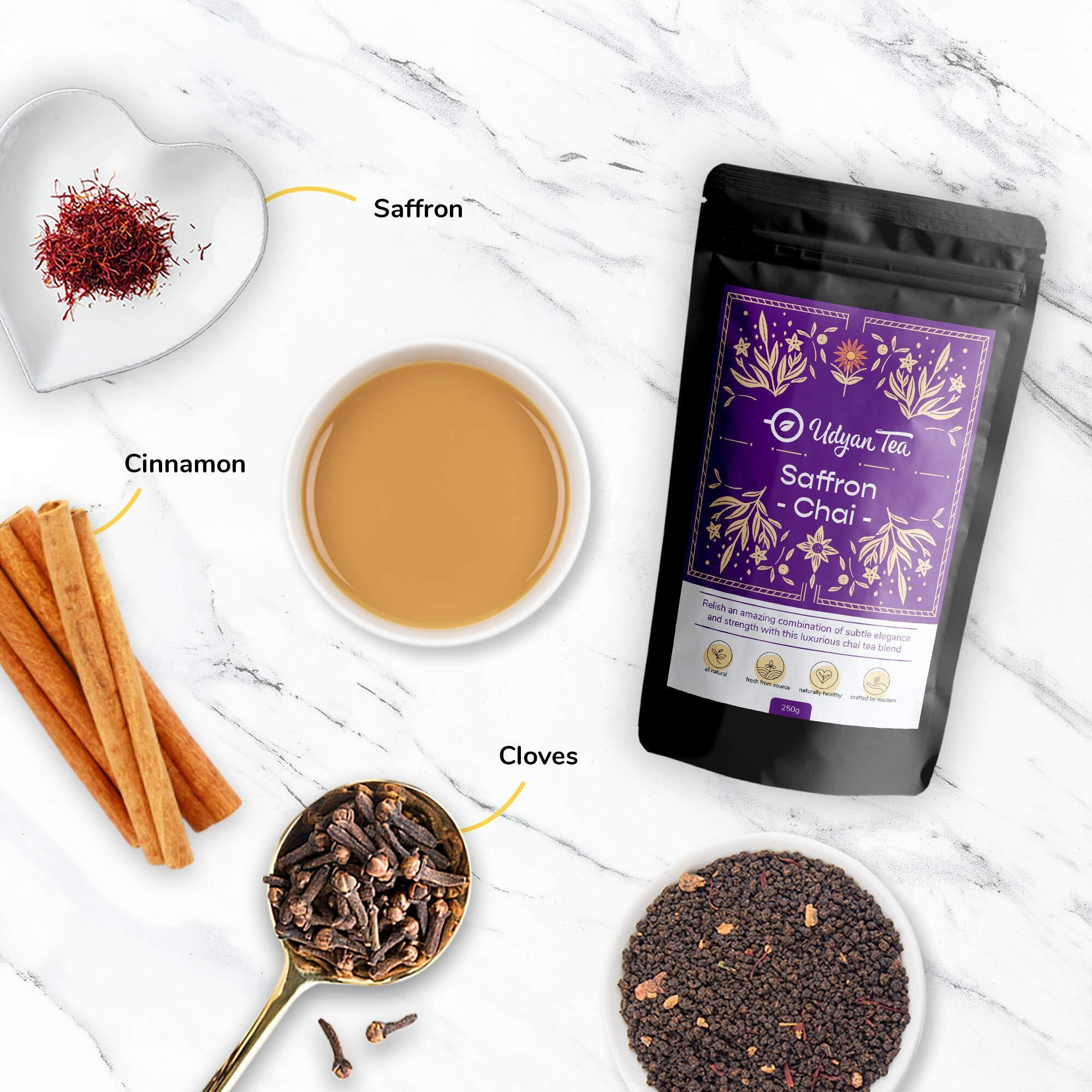 Udyan Tea Saffron Chai Tea, 250g (100 Cups)|Brews with Milk Natural Indian Spices Loose Leaf Tea