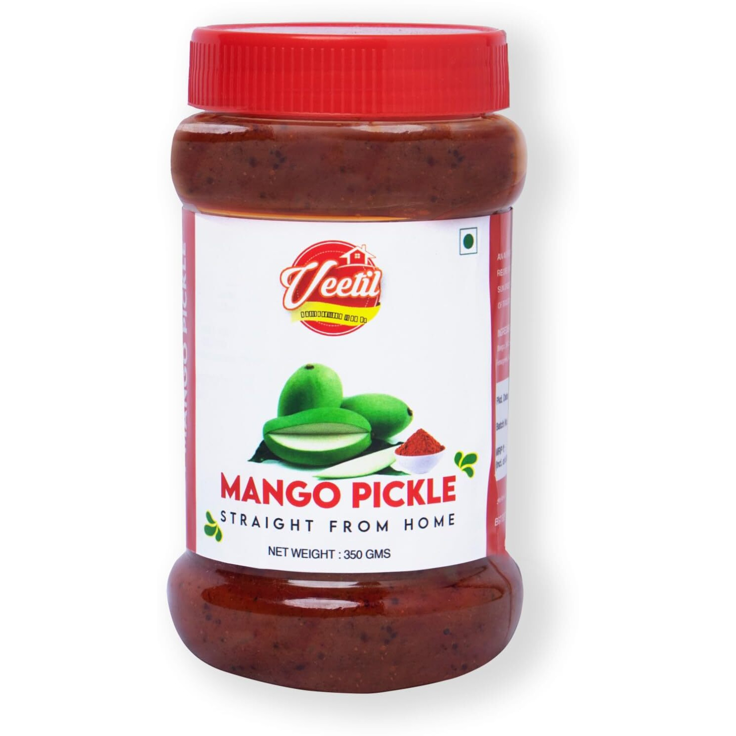 Veetil Mango Pickle Homemade Fresh Aam Ka Aachar Glass Jar 350g - Mothers Recipe | Organic South Indian Pickles | Dry Cut Mangoes | Traditional Home Made Achaar