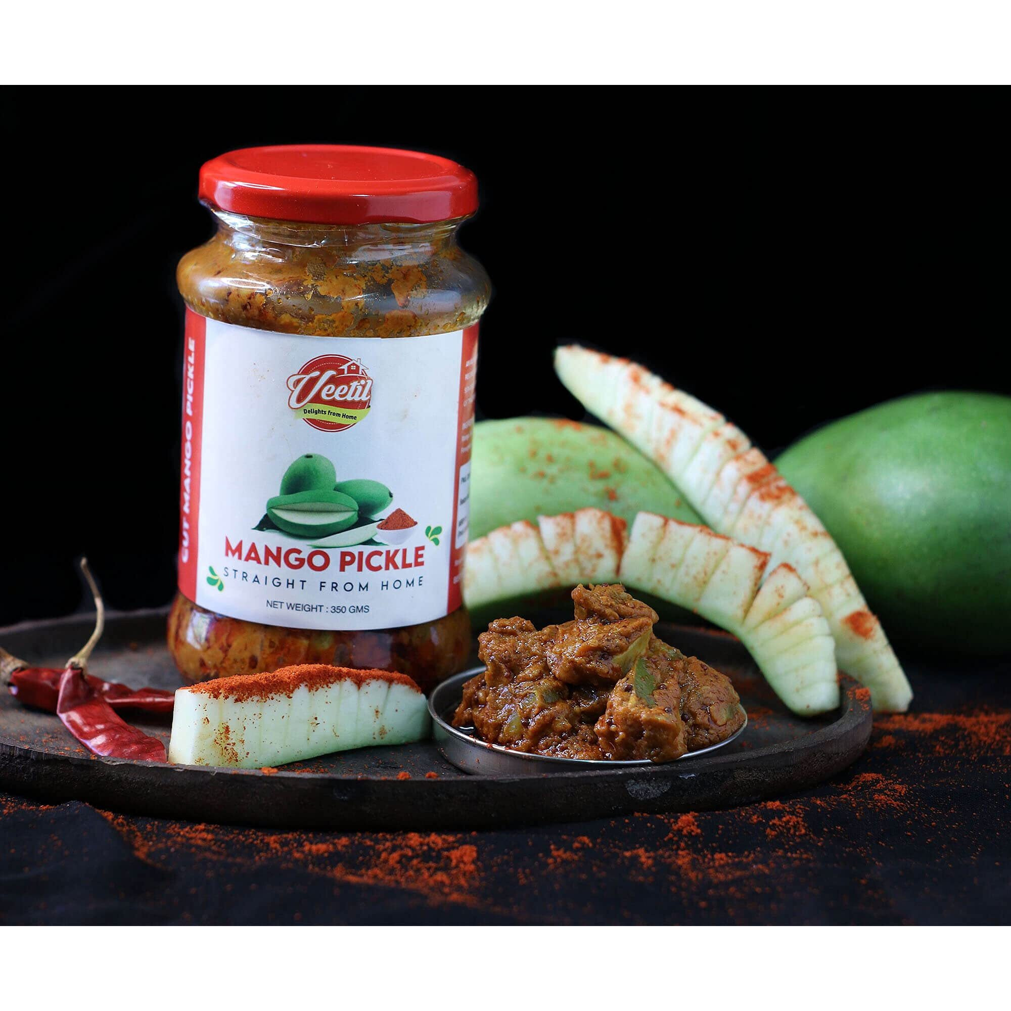 Veetil Mango Pickle Homemade Fresh Aam Ka Aachar Glass Jar 350g - Mothers Recipe | Organic South Indian Pickles | Dry Cut Mangoes | Traditional Home Made Achaar