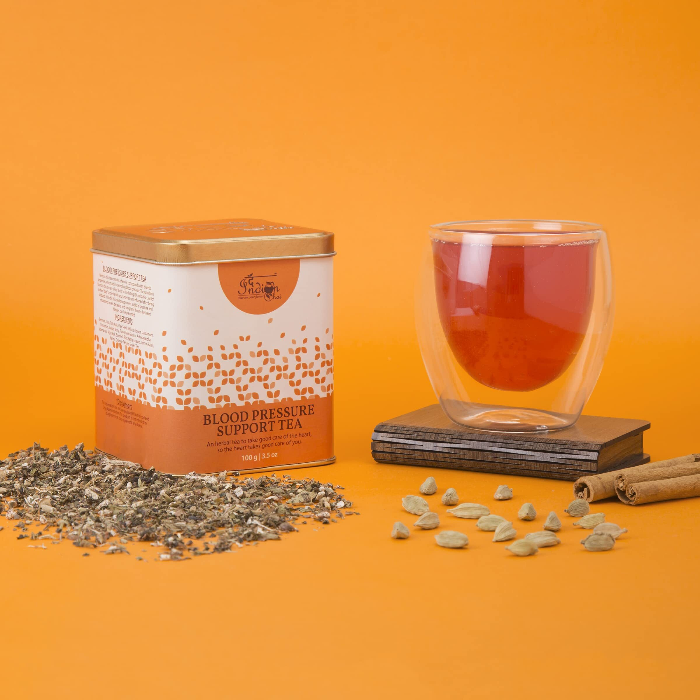 The Indian Chai  Blood Pressure Support Tea 100g with Beetroot, Jatamansi, Burdock Root, Ashwagandha, Juniper berry etc for Cholesterol & Metabolism.