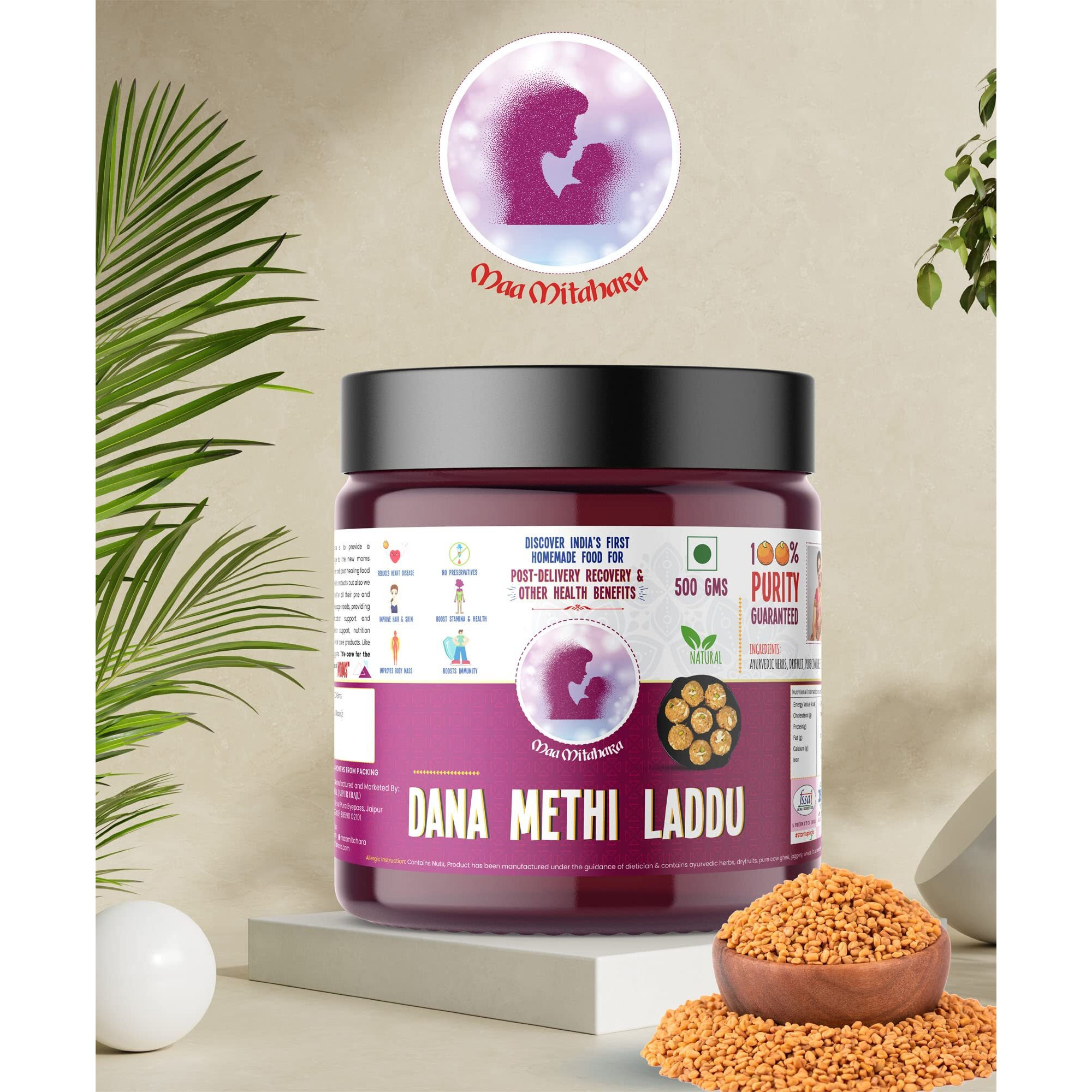 Maa Mitahara Homemade Dana Methi Laddu with Jaggery for Post Delivery | Fight Anemia & Boost Hemoglobin | Gudiya Shakkar Pure Cow Ghee Good For Post Delivery Laddu (200 gm)