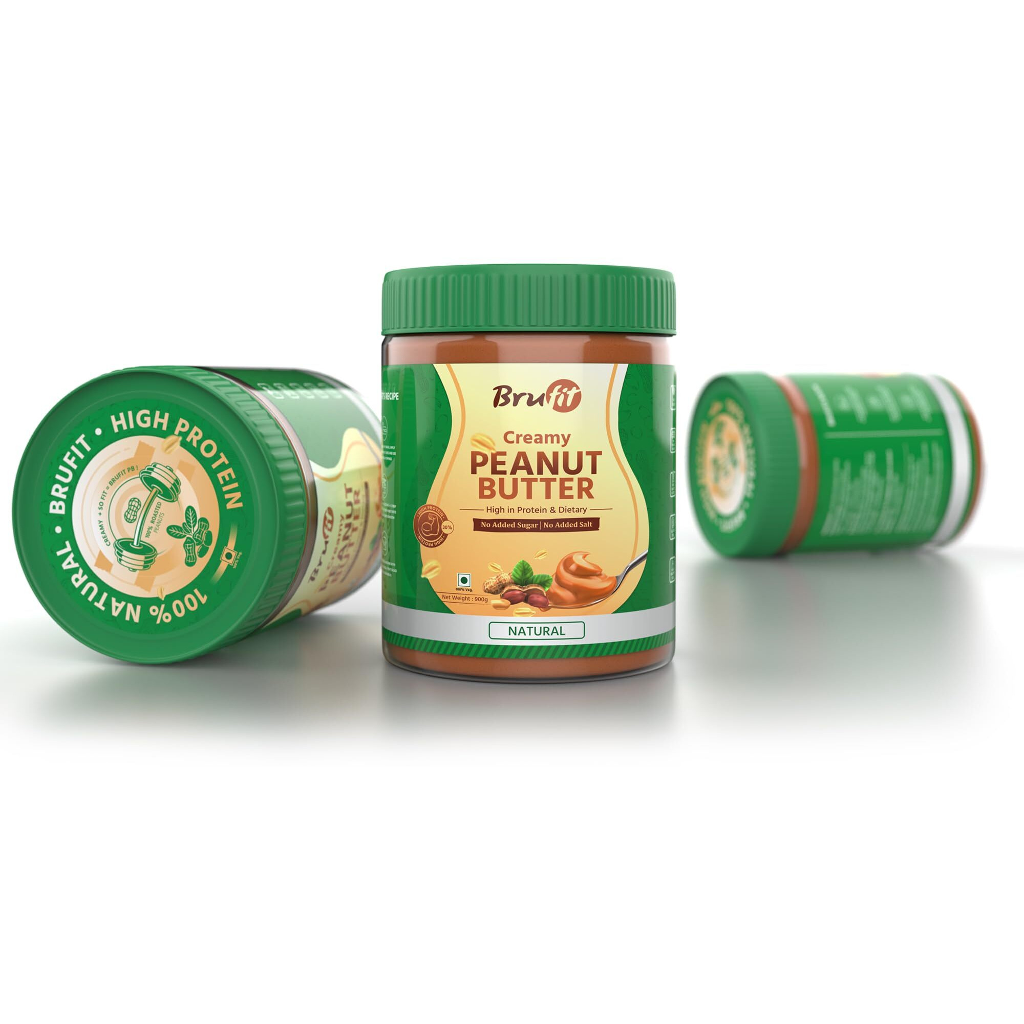 BruFit Natural Peanut Butter | 30g Protein | Unsweetened Healthy Nut Butter Spread with NO added Sugar | No-Cholesterol & Gluten | Zero Tans Fat | Creamy Peanut Butter (420 g)