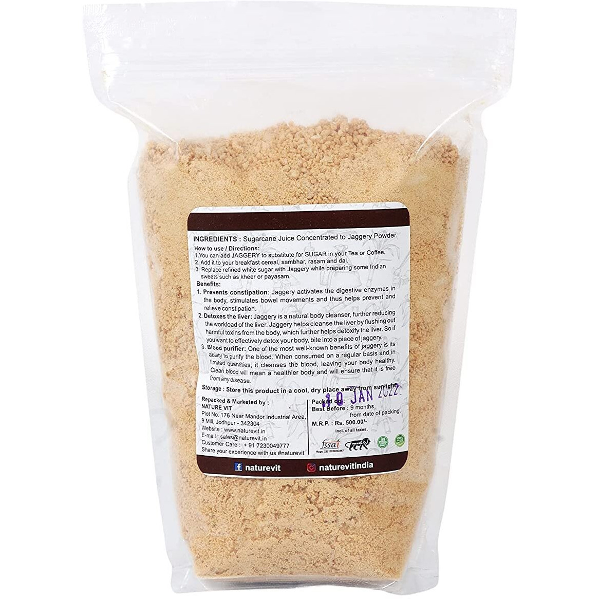 NatureVit Organic Jaggery Powder, 400g [Pure, Natural & Chemical Free]