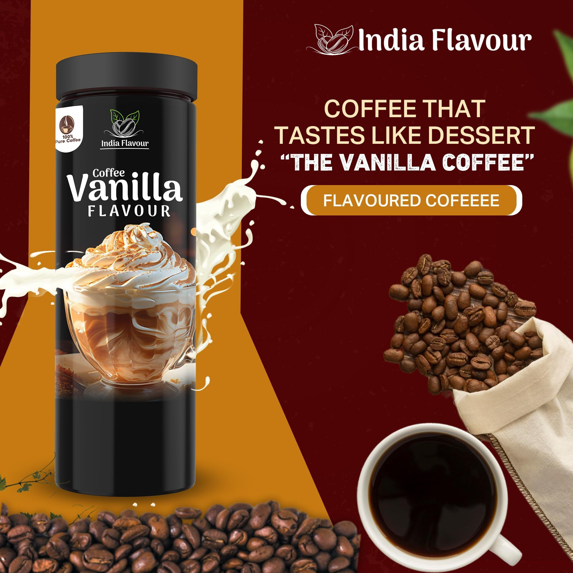 India Flavor Vanilla Coffee | Smooth Instant Coffee Powder, No Chicory | 200 gm coffee, 50 Servings
