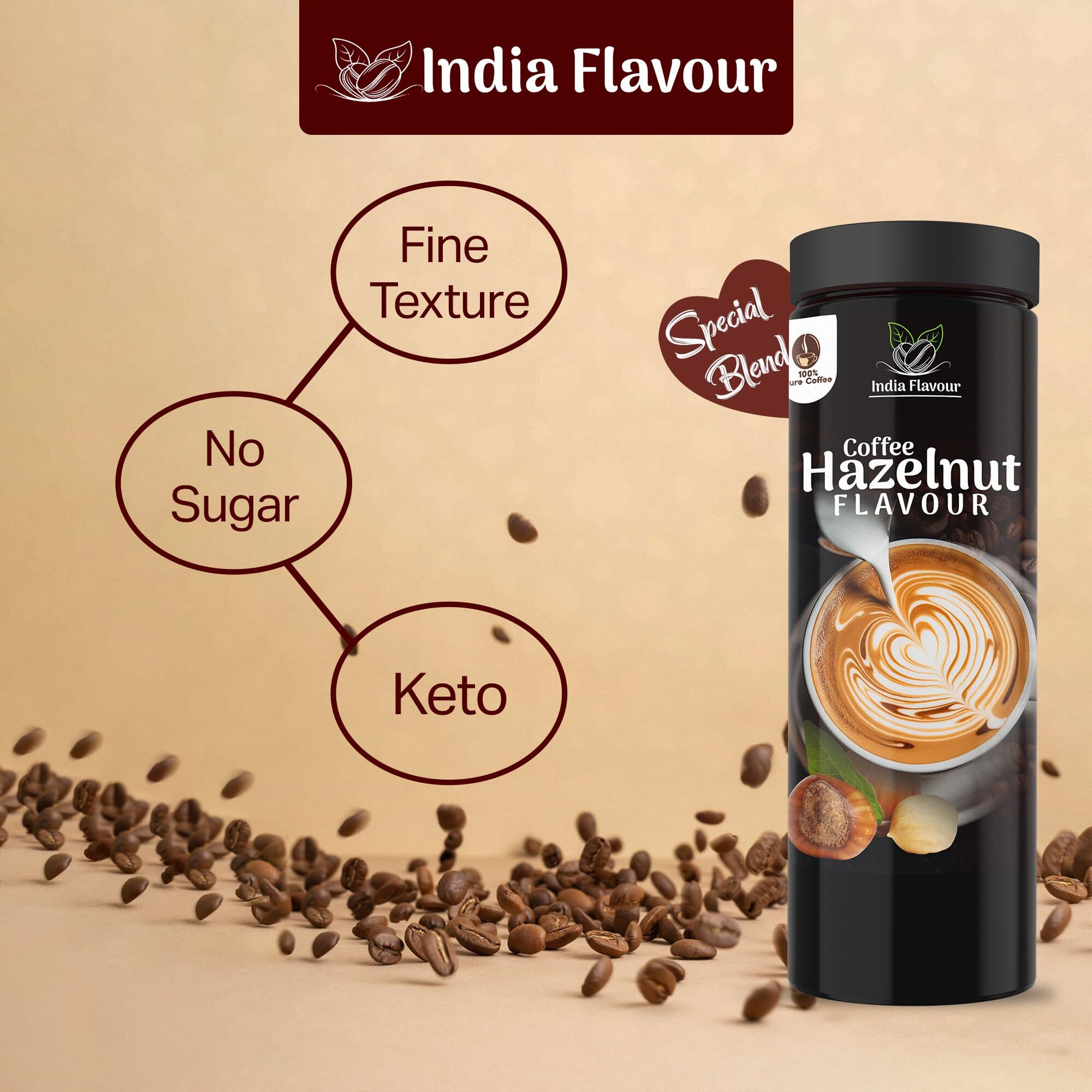 India Flavor Hazelnut Coffee | Rich Instant Coffee Powder, No Chicory | 100 gm coffee, 50 Servings