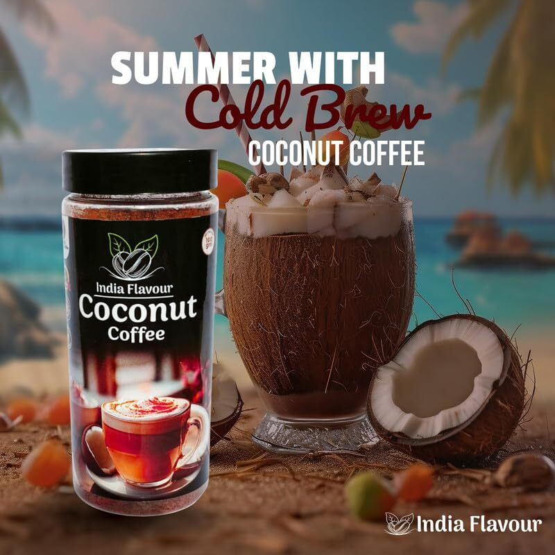 India Flavor Coconut Coffee | Exotic Instant Coffee Powder, No Chicory | 100 gm coffee, 50 Servings