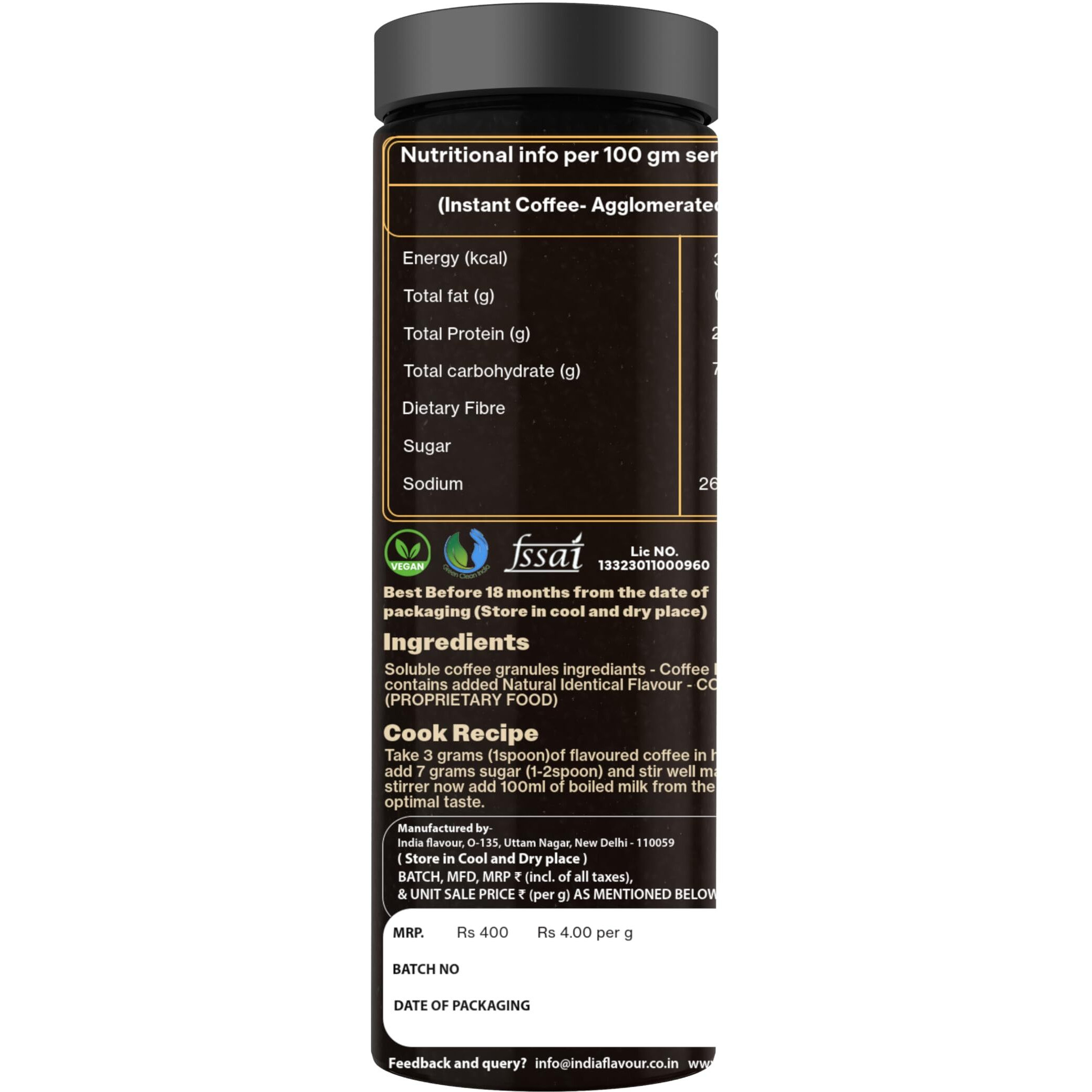 India Flavor Coconut Coffee | Exotic Instant Coffee Powder, No Chicory | 200 gm coffee, 50 Servings