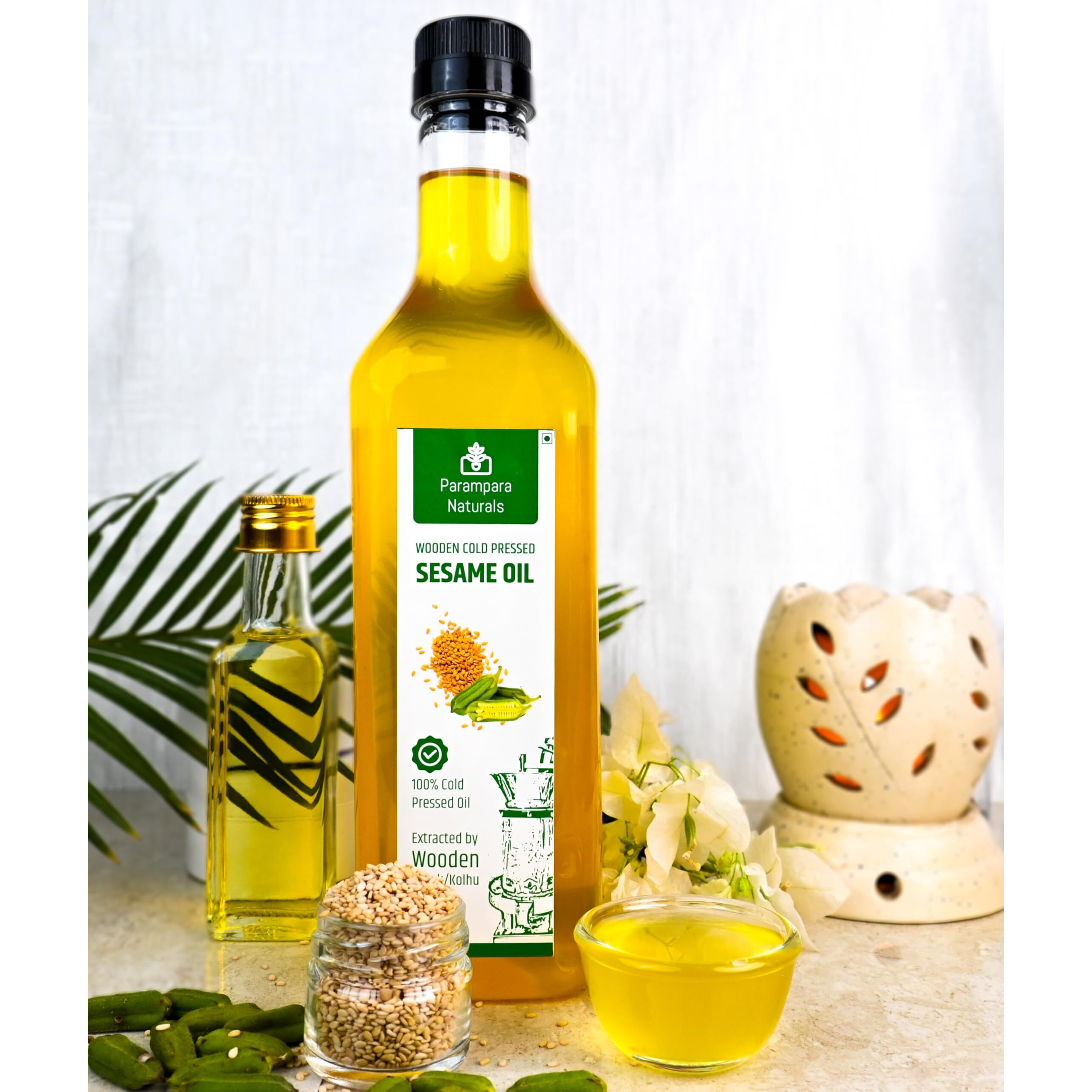 Parampara Naturals Wooden Cold Pressed Sesame Oil (Virgin/Chekku/Ghani Extracted Natural and Pure Oil, No Artificial Flavor and Preservatives, Unrefined Oil for Healthy Body and Routine 250ml