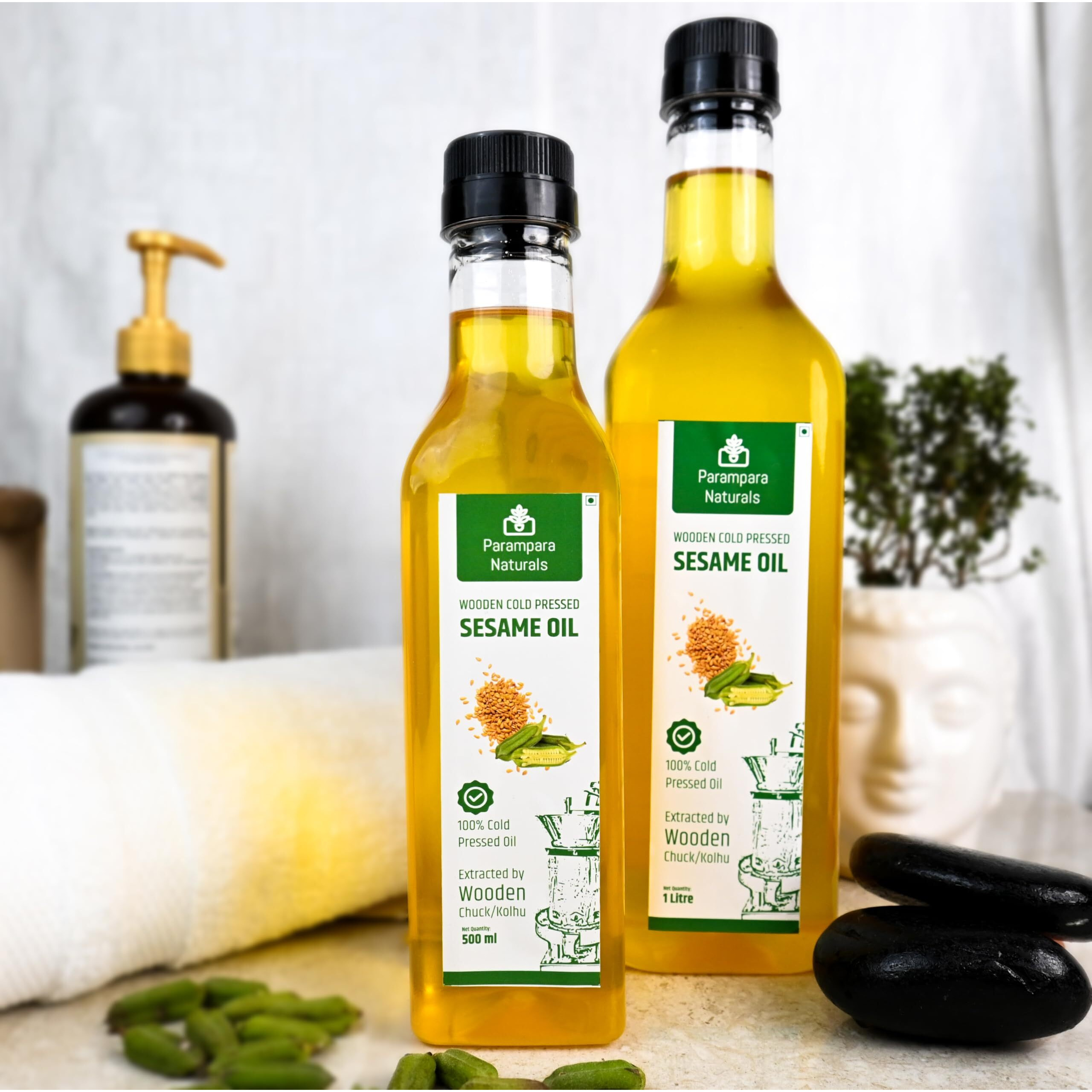 Parampara Naturals Wooden Cold Pressed Sesame Oil (Virgin/Chekku/Ghani Extracted Natural and Pure Oil, No Artificial Flavor and Preservatives, Unrefined Oil for Healthy Body and Routine 250ml