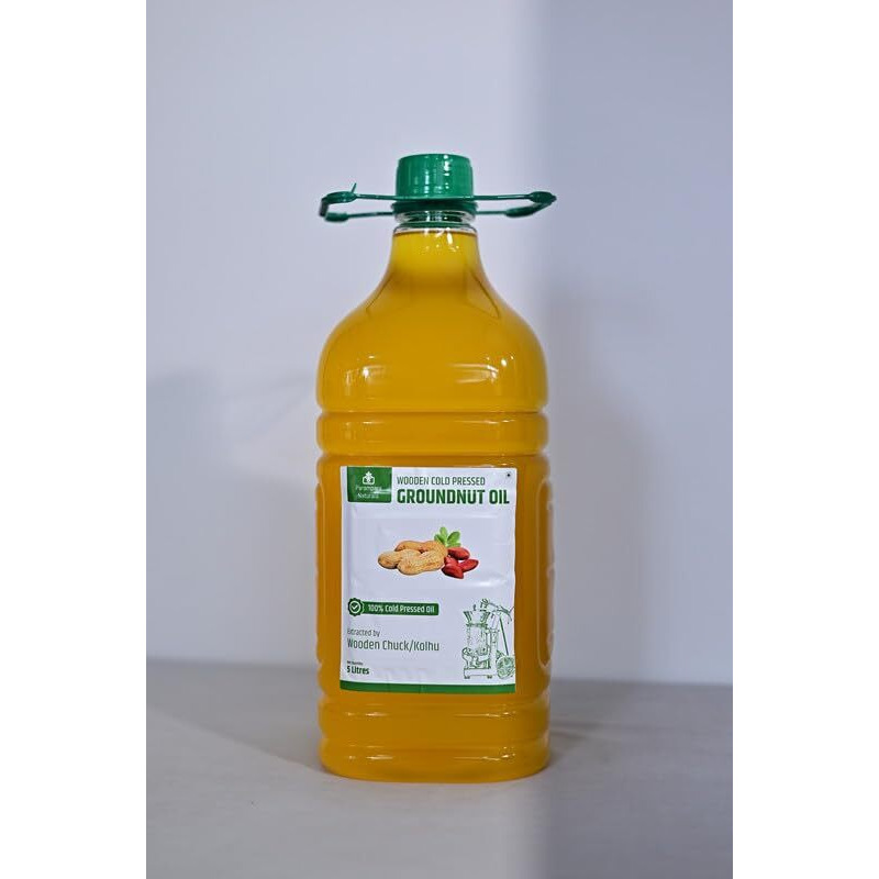 Parampara Naturals Groundnut Oil Wood Pressed Unrefined Edible for Cooking Cold Pressed Mungfalli Tel Pure & Natural Kacchi Ghani/Chekku Sing Tel Wooden Churner Extraction 10 Litre (Pack of 2)