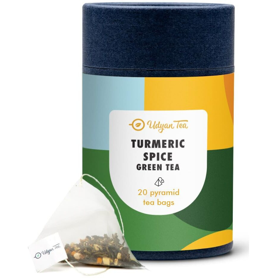Udyan Tea Turmeric Spice Green Tea, 20 Pyramid Tea Bags | Immunity Boosting Herbal Tea