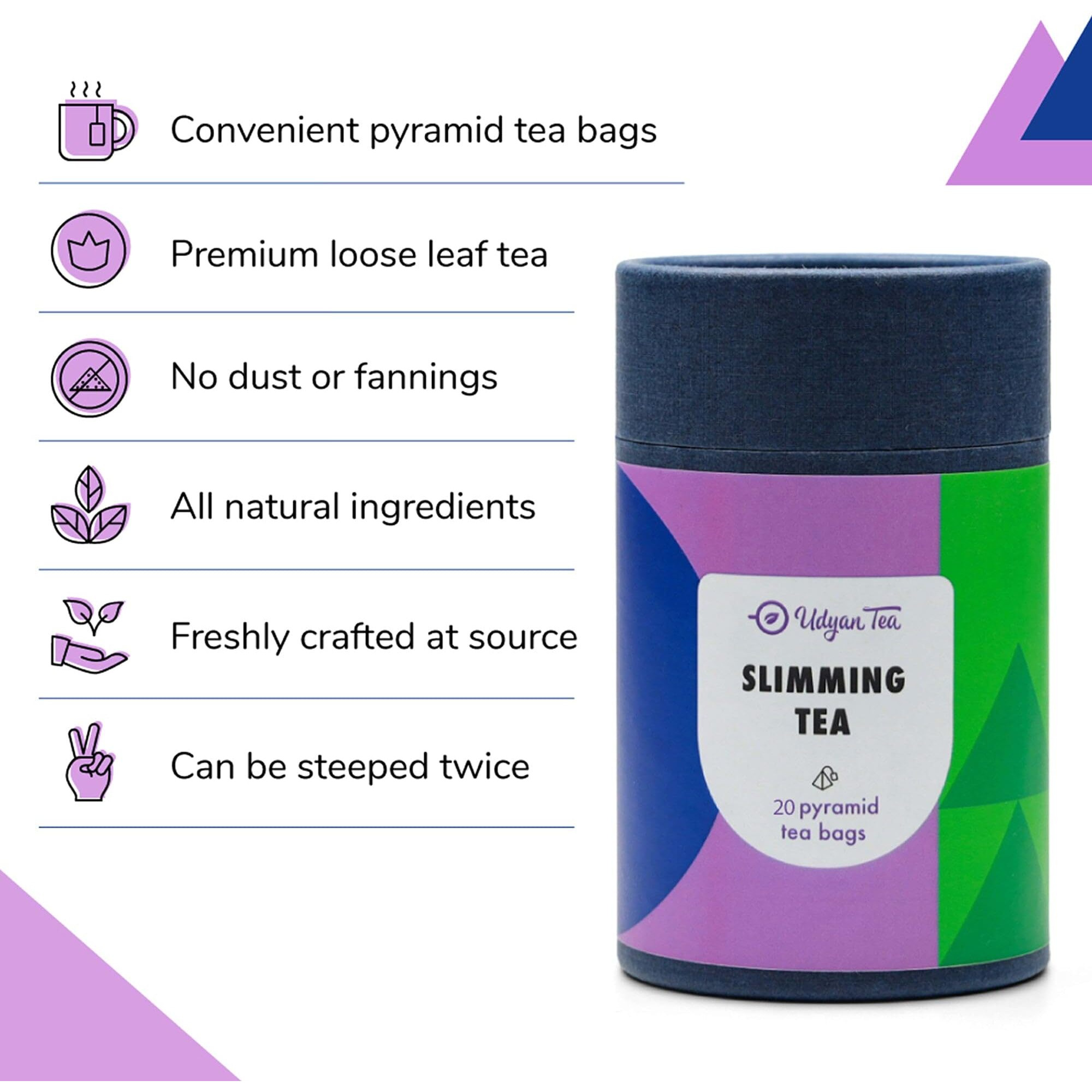 Udyan Tea Slimming Tea, 20 Pyramid Tea Bags | Herbal Green Tea with Garcinia Cambogia