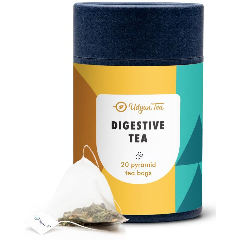 Udyan Tea Digestive Tea, 20 Pyramid Tea Bags | 100% Natural, Whole Leaf Herbal Green Tea for Digestion