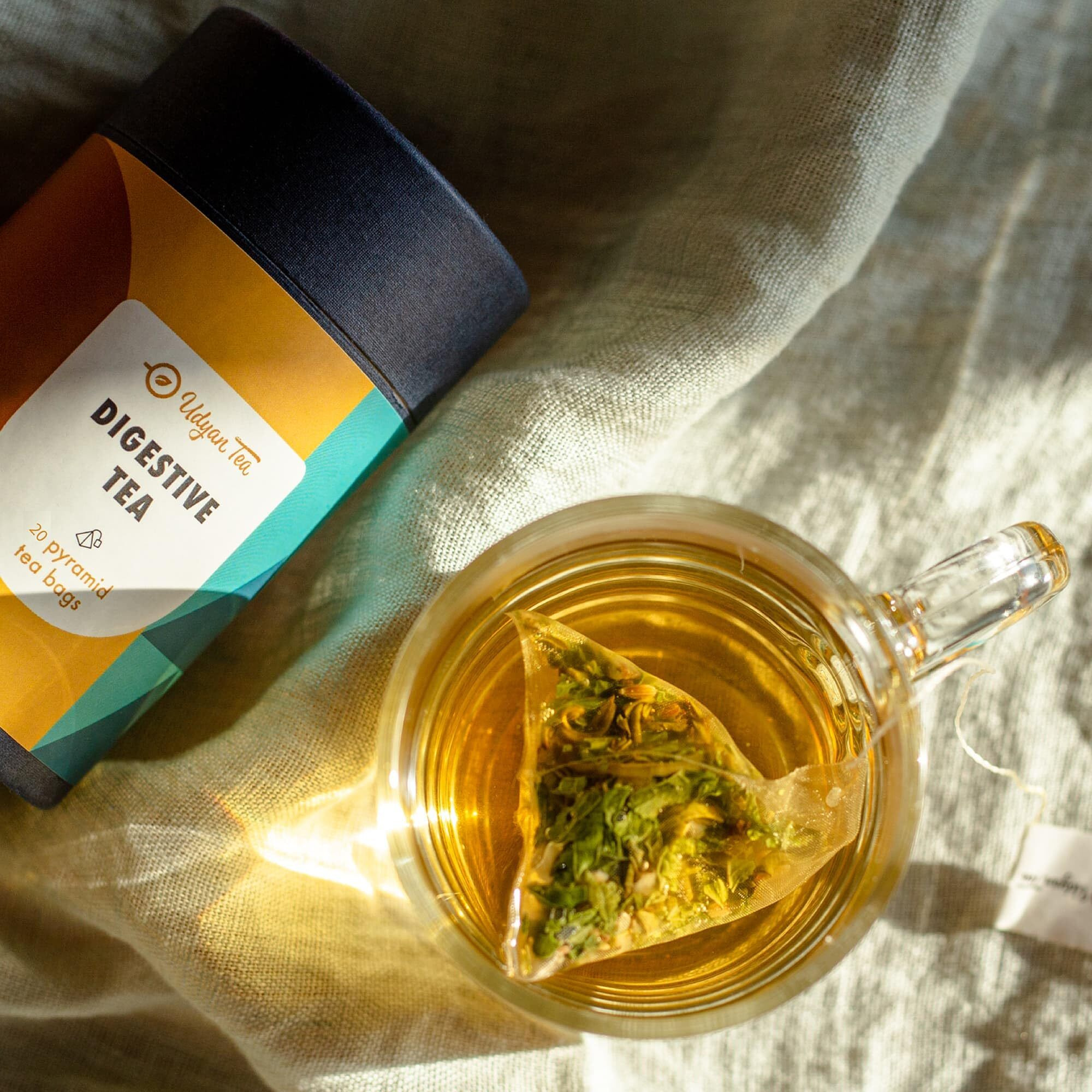 Udyan Tea Digestive Tea, 20 Pyramid Tea Bags | 100% Natural, Whole Leaf Herbal Green Tea for Digestion