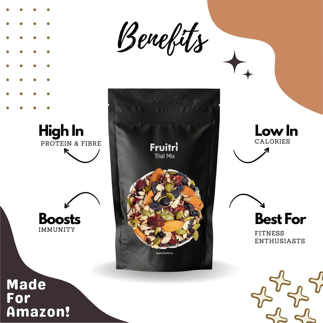 Fruitri Superfood Trail Mix 400g- Almonds, Pumpkin, Sunflower, Watermelon, Flax Seeds, Black Raisins, Black Currant, Cranberries and Blueberries