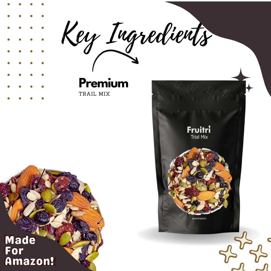 Fruitri Superfood Trail Mix 400g- Almonds, Pumpkin, Sunflower, Watermelon, Flax Seeds, Black Raisins, Black Currant, Cranberries and Blueberries