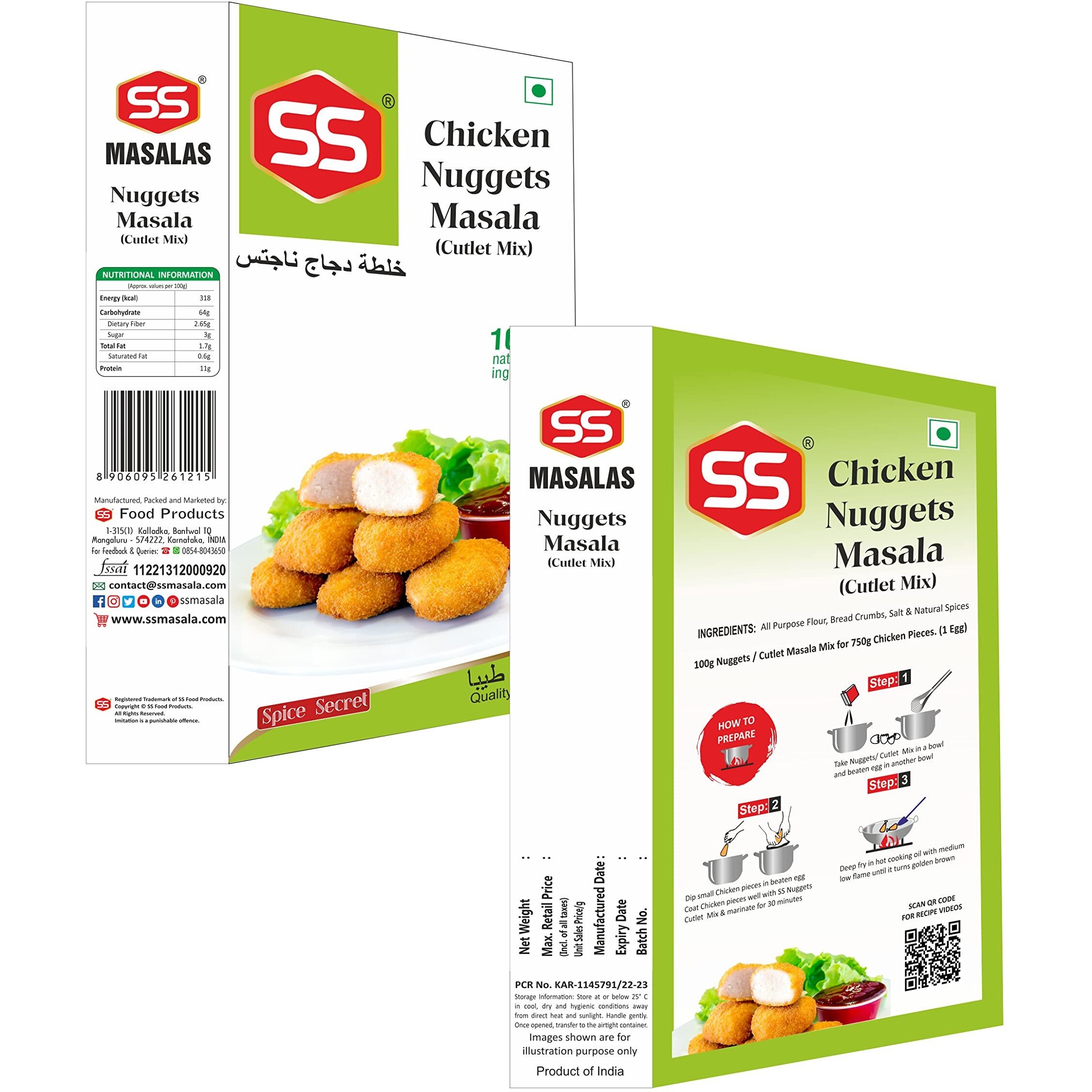 S S Masala Chicken Fry Mix Combo Pack Broasted Chicken Mix, Broast Pepper Crispy and Chicken Nuggets Masala 100g each