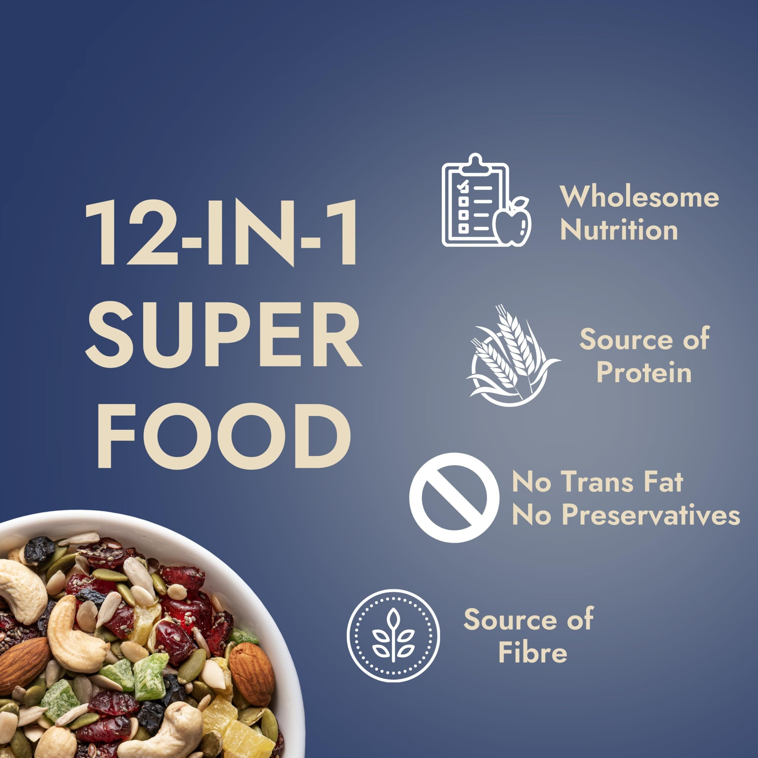 Yolo Roots Roasted 12-IN-1 SuperHealthy Trail Mix 400gm| Dry Fruit Nutmix with Seeds, Berries for Eating | 12+ Varieties - Almonds, Cashews, Cranberries, Pumpkin Watermelon Sunflower & Chia Seeds