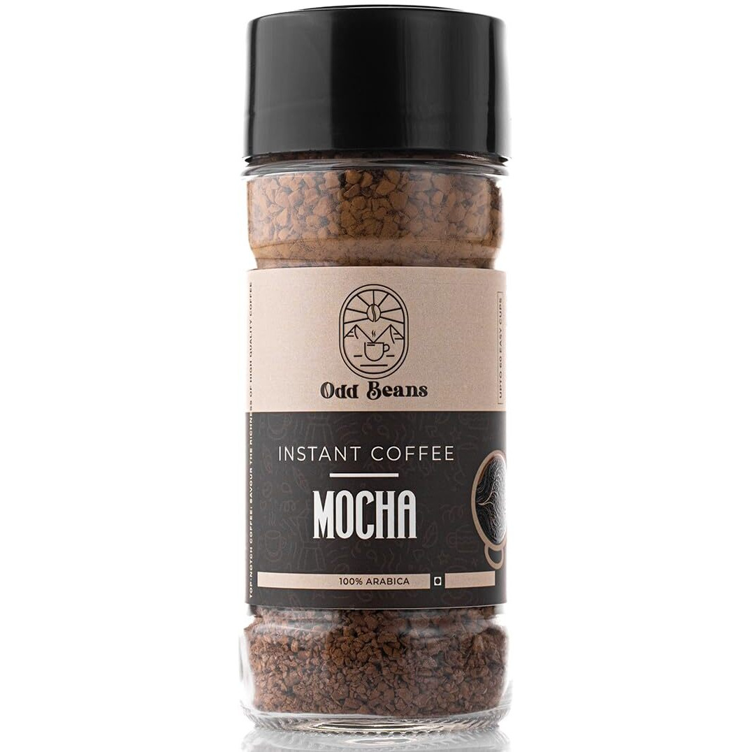 Odd Beans Premium Instant Coffee Powder | Rich Flavour and Aromatic, 100% Arabica Beans for Intense Cold & Black Coffee | No Chicory Added (Mocha, 100 g)