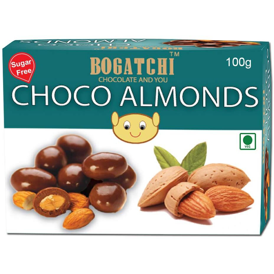 BOGATCHI Sugar Free Chocolate Coated Almonds, 100g | Without Sugar | Suitable for People with Diabetes | Gift for No Sugar Lovers