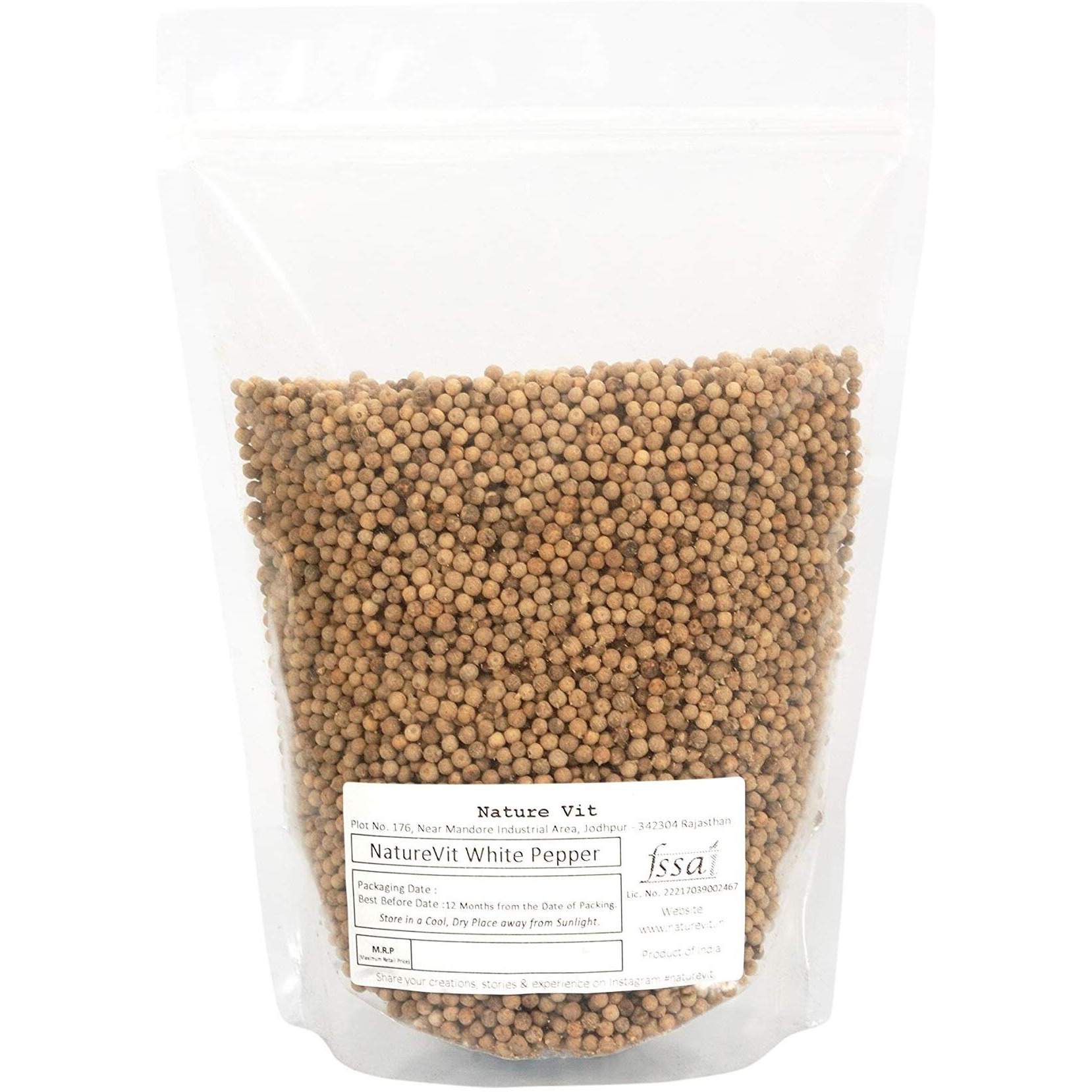 Nature Vit Whole White Pepper - 1.6 Kg (Sabut Safed Mirch)