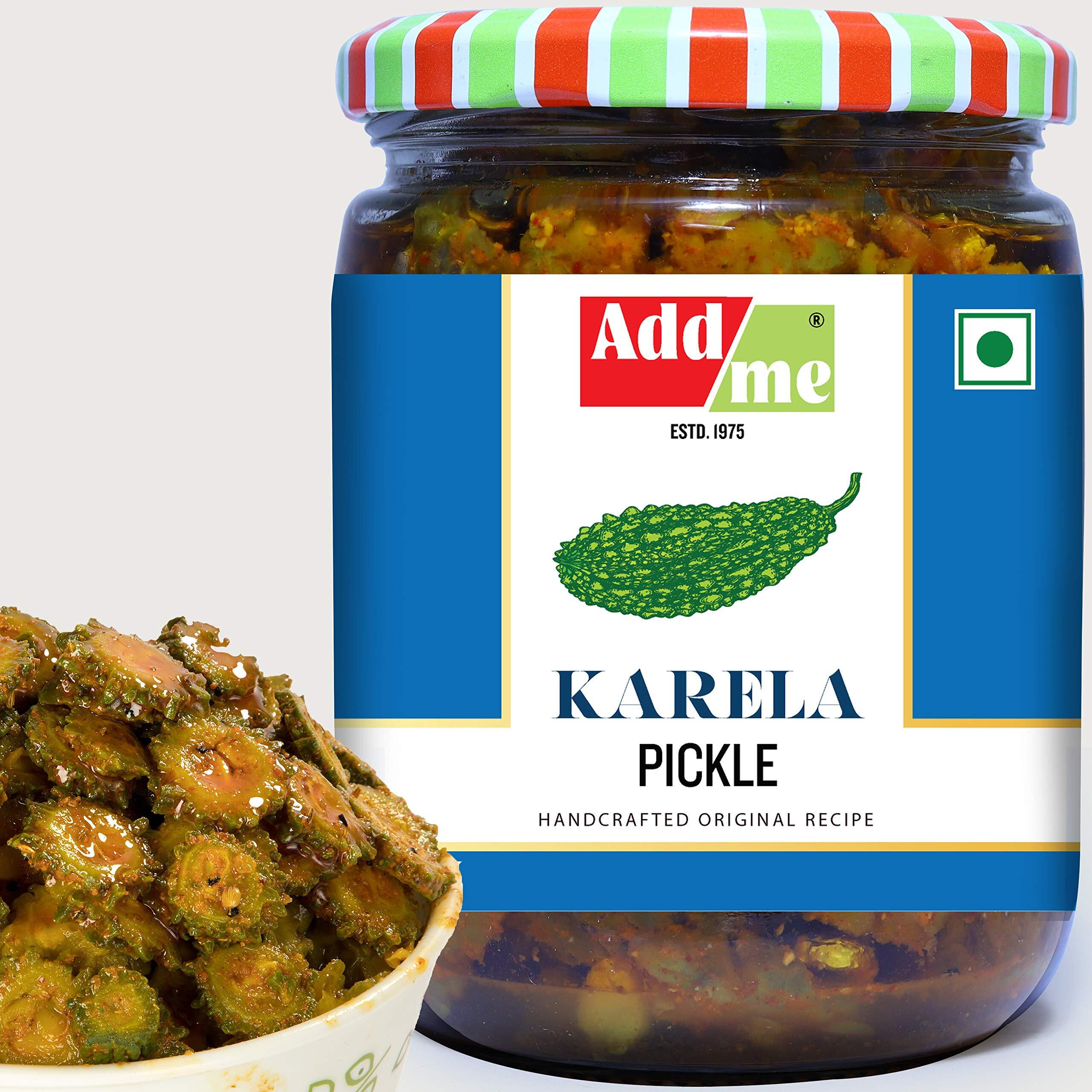 Add me Bitter Gourd Karela Achar Homemade Very Less Mustard Oil 500gm Pickles Glass Pack