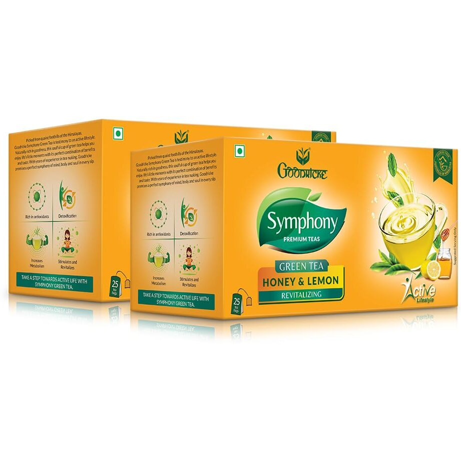 GOODRICKE Symphony Green Tea Lemon & Honey Flavour, 25 Tea Bags (Pack Of 2) | 100% Natural Flavour, Detoxifies & Boost Immunity, 90 Gram