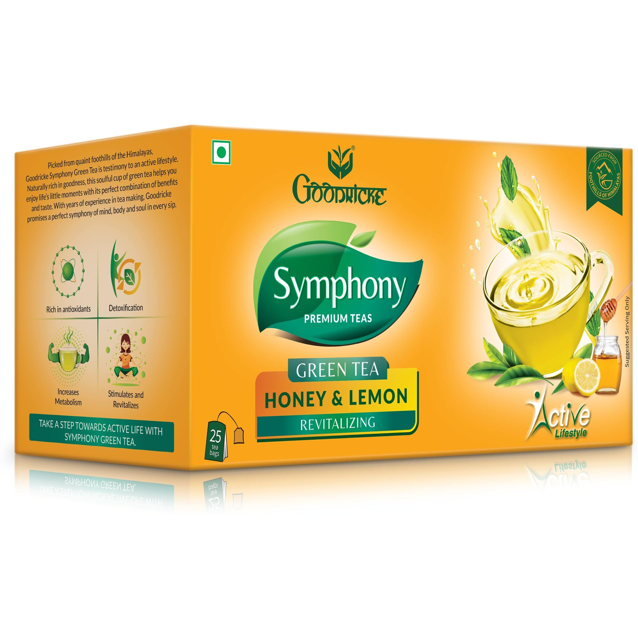 GOODRICKE Symphony Green Tea Lemon & Honey Flavour, 25 Tea Bags (Pack Of 2) | 100% Natural Flavour, Detoxifies & Boost Immunity, 90 Gram