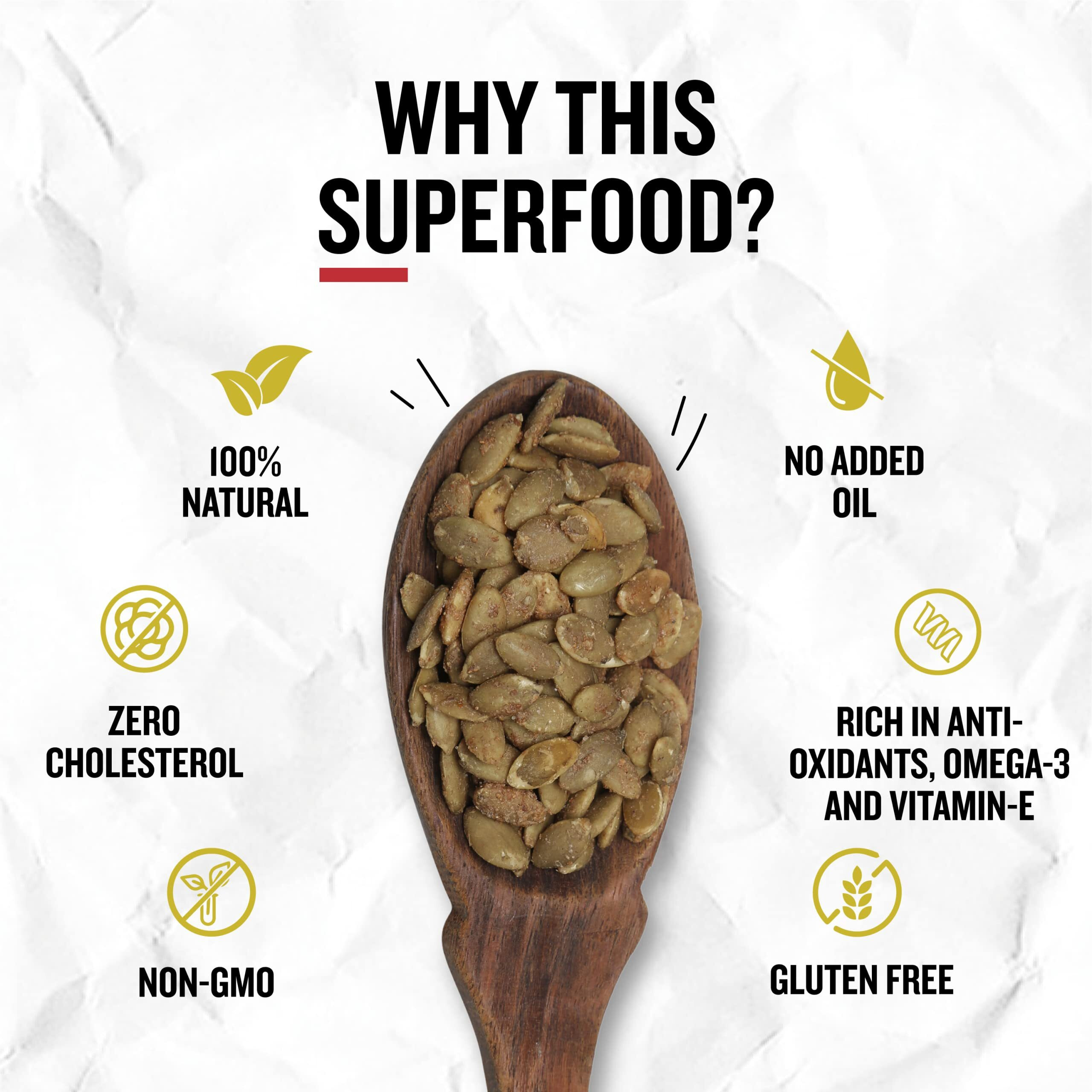 Ariga Foods Pumpkin Seeds For Weight Loss Roasted With Nimbu Immunity Booster in Pet Jar | Rich Source of Omega 3 | Highly Nutritious Snack | Rich in Protein, Dietary Fibre, Zinc & Magnesium 500g
