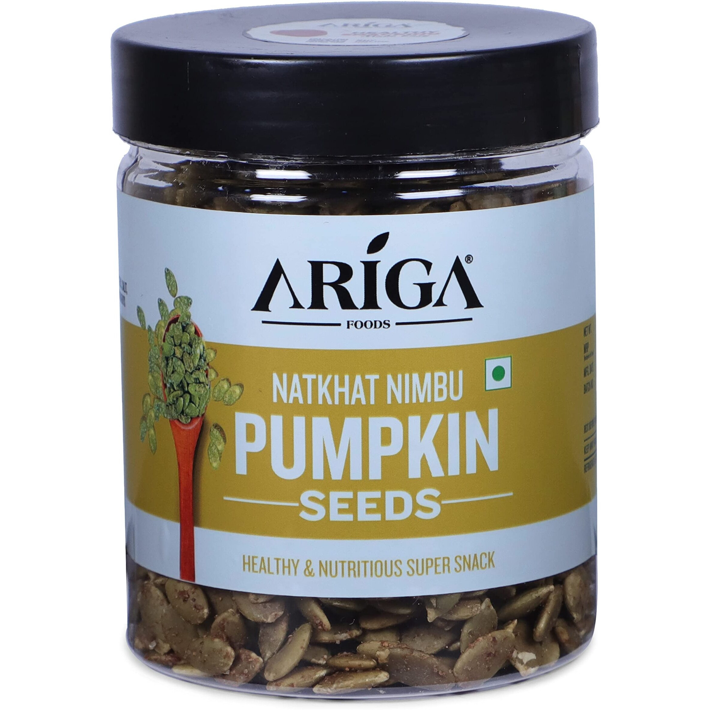 Ariga Foods Pumpkin Seeds For Weight Loss Roasted With Nimbu Immunity Booster in Pet Jar | Rich Source of Omega 3 | Highly Nutritious Snack | Rich in Protein, Dietary Fibre, Zinc & Magnesium 200g